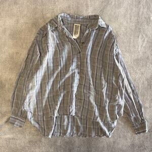 Free People Oversized Plaid Button Up Top